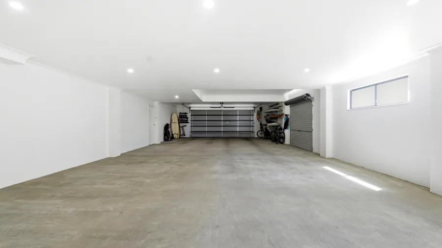 The deep garage and storage space