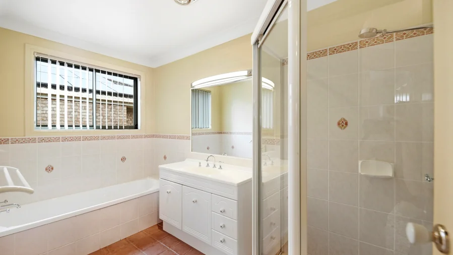 Bathroom vanity and shower